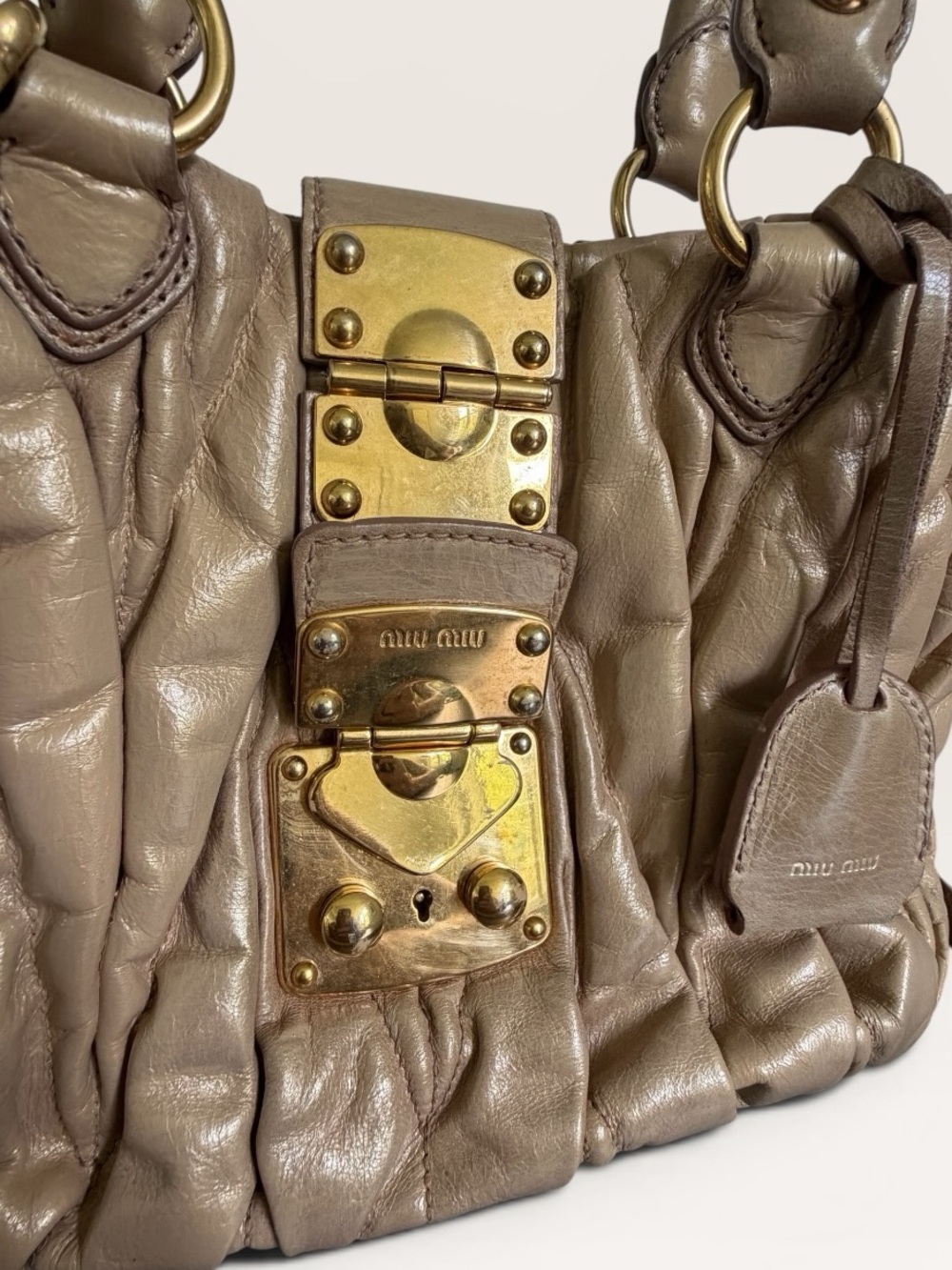 Miu Miu Matelassé Coffer Bag Metallic Rose Gold Leather Y2K - Picture 12 of 13